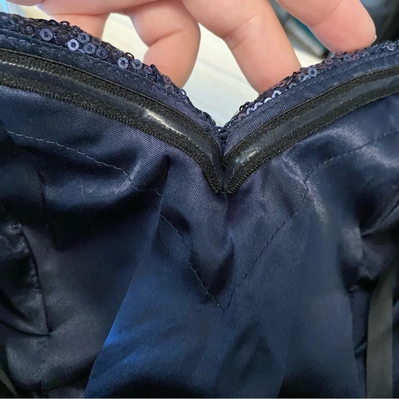 ✨NWT La Femme Slate Blue Sequin Strapless Cocktail Party Mini Dress Size 4 - Picture 7 of 12